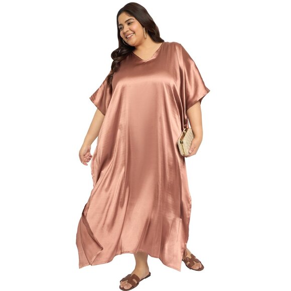 Gypsie Blu Women Plus Size Satin Kaftan Dress Comfortable Loose Maxi Dresses - Picture 2 of 6